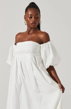 Carlin Off Shoulder Puff Sleeve Midi Dress -Astr The Label Shop ACDR101554 WHITE 3