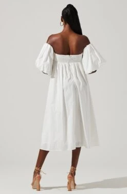 Carlin Off Shoulder Puff Sleeve Midi Dress -Astr The Label Shop ACDR101554 WHITE 5