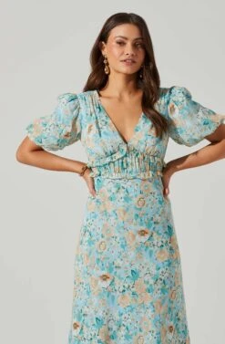 Esperanza Floral Puff Sleeve Midi Dress 16 Esperanza Floral Puff Sleeve Midi Dress -Astr The Label Shop ACDR101560 BLUEPEACHFLORAL 2