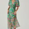 Esperanza Floral Puff Sleeve Midi Dress -Astr The Label Shop ACDR101560 GREENPINKMULTI 1