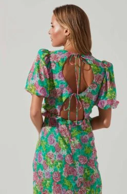 Esperanza Floral Puff Sleeve Midi Dress 13 Esperanza Floral Puff Sleeve Midi Dress -Astr The Label Shop ACDR101560 GREENPINKMULTI 3