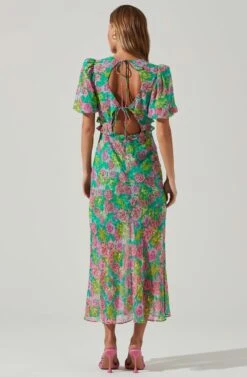 Esperanza Floral Puff Sleeve Midi Dress 14 Esperanza Floral Puff Sleeve Midi Dress -Astr The Label Shop ACDR101560 GREENPINKMULTI 4