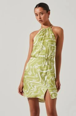 Quinta Retro Floral Halter Mini Dress -Astr The Label Shop ACDR101581 CELERYFLORAL 3