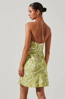 Quinta Retro Floral Halter Mini Dress -Astr The Label Shop ACDR101581 CELERYFLORAL 5