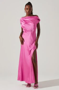 Monroe Satin Off Shoulder Maxi Dress -Astr The Label Shop ACDR101586 PINK 1 5e800146 b145 4974 8c8c 213e5f340cc2