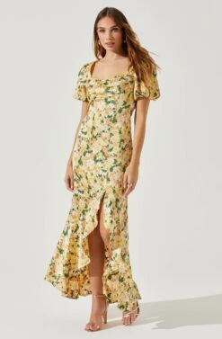 Dayanara Puff Sleeve Floral Maxi Dress -Astr The Label Shop ACDR101589P GREENYELLOWFLORAL 1