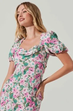Dayanara Floral Puff Sleeve Midi Dress -Astr The Label Shop ACDR101589 GREENPINKFLORAL 5 3