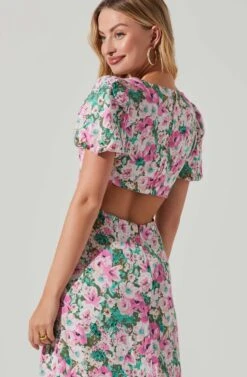 Dayanara Floral Puff Sleeve Midi Dress -Astr The Label Shop ACDR101589 GREENPINKFLORAL 5 5