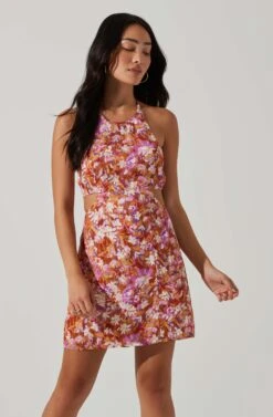 Laylin Floral Halter Cutout Mini Dress -Astr The Label Shop ACDR101590 RUSTMAGENTAFLORAL 3