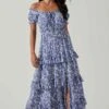 Viona Floral Off Shoulder Tiered Maxi Dress -Astr The Label Shop ACDR101591 BLUEWHITEMULTI 2