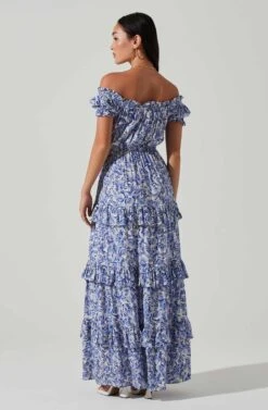 Viona Floral Off Shoulder Tiered Maxi Dress 11 Viona Floral Off Shoulder Tiered Maxi Dress -Astr The Label Shop ACDR101591 BLUEWHITEMULTI 5
