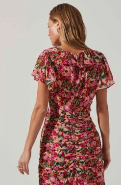 Vilma Floral Ruched Midi Dress -Astr The Label Shop ACDR101621 REDMULTIFLORAL 5