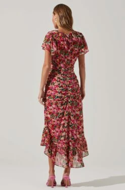 Vilma Floral Ruched Midi Dress -Astr The Label Shop ACDR101621 REDMULTIFLORAL 6