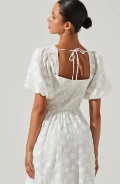 Sandy Polka Dot Puff Sleeve Midi Dress -Astr The Label Shop ACDR101622 WHITEJACQUARD 4