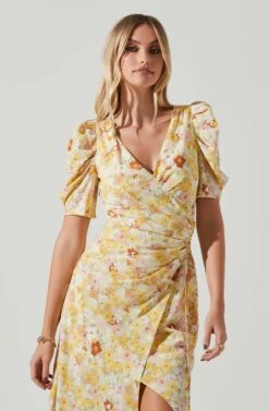 Martina Floral Ruched Midi Dress 9 Martina Floral Ruched Midi Dress -Astr The Label Shop ACDR101635 YELLOWRUSTFLORL 3