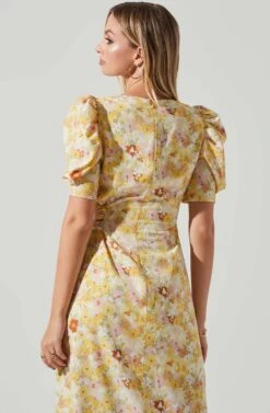 Martina Floral Ruched Midi Dress 10 Martina Floral Ruched Midi Dress -Astr The Label Shop ACDR101635 YELLOWRUSTFLORL 4