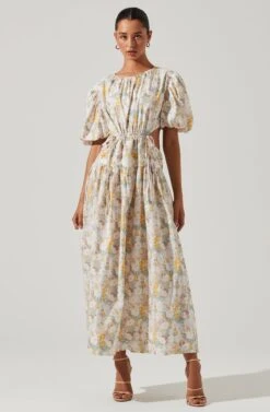 Shelby Floral Puff Sleeve Open Back Maxi Dress -Astr The Label Shop ACDR101642 BLUEYELLOWFLORAL 2