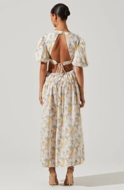 Shelby Floral Puff Sleeve Open Back Maxi Dress -Astr The Label Shop ACDR101642 BLUEYELLOWFLORAL 5