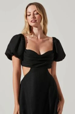 Winley Puff Sleeve Cutout Midi Dress -Astr The Label Shop ACDR101685 BLACK 2