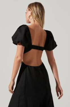 Winley Puff Sleeve Cutout Midi Dress -Astr The Label Shop ACDR101685 BLACK 3