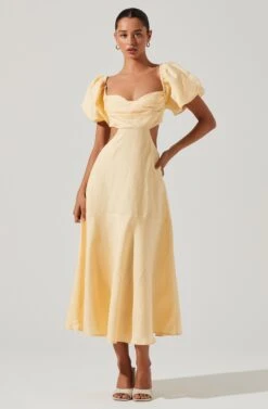 Winley Puff Sleeve Cutout Midi Dress -Astr The Label Shop ACDR101685 LEMON 2