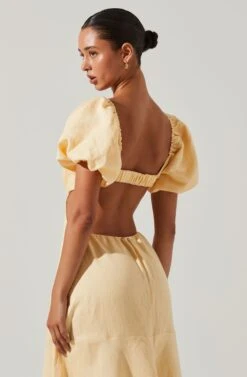 Winley Puff Sleeve Cutout Midi Dress -Astr The Label Shop ACDR101685 LEMON 4