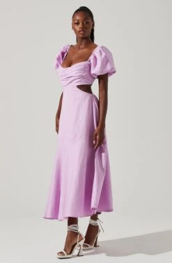 Winley Puff Sleeve Cutout Midi Dress -Astr The Label Shop ACDR101685 LILAC 1