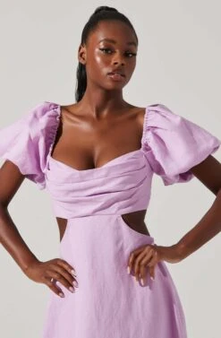 Winley Puff Sleeve Cutout Midi Dress -Astr The Label Shop ACDR101685 LILAC 2