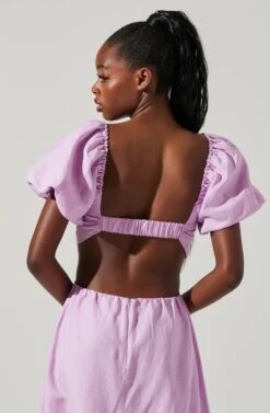 Winley Puff Sleeve Cutout Midi Dress -Astr The Label Shop ACDR101685 LILAC 3