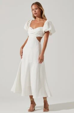 Winley Puff Sleeve Cutout Midi Dress -Astr The Label Shop ACDR101685 OFFWHITE 2
