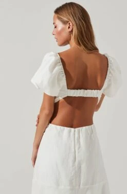 Winley Puff Sleeve Cutout Midi Dress -Astr The Label Shop ACDR101685 OFFWHITE 4