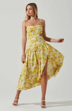 Kalina Floral Pleated Bust Midi Dress 10 Kalina Floral Pleated Bust Midi Dress -Astr The Label Shop ACDR101728 YELLOWFLORAL 1