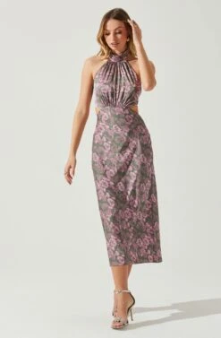 Ambretta Floral Halter Midi Dress -Astr The Label Shop ACDR101747 GREENPINKFLORAL 2