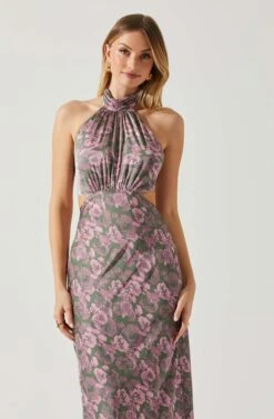 Ambretta Floral Halter Midi Dress -Astr The Label Shop ACDR101747 GREENPINKFLORAL 3