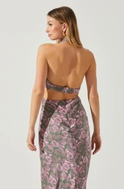 Ambretta Floral Halter Midi Dress -Astr The Label Shop ACDR101747 GREENPINKFLORAL 5