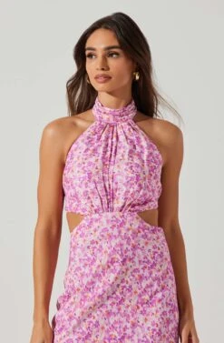 Ambretta Floral Halter Midi Dress -Astr The Label Shop ACDR101747 PURPLEFLORAL 2