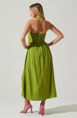 Zaria Pleated Halter Midi Dress -Astr The Label Shop ACDR101778 AVOCADO 5