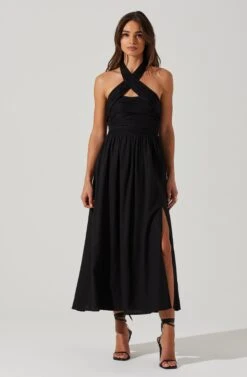 Zaria Pleated Halter Midi Dress -Astr The Label Shop ACDR101778 BLACK 1