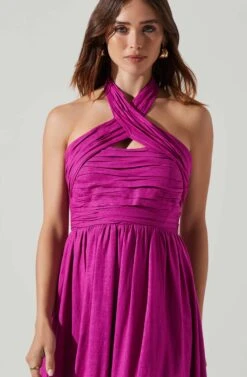 Zaria Pleated Halter Midi Dress -Astr The Label Shop ACDR101778 FUCHSIA 3