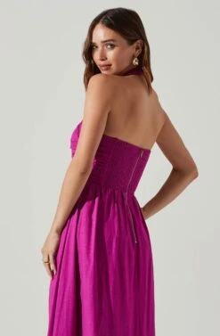 Zaria Pleated Halter Midi Dress -Astr The Label Shop ACDR101778 FUCHSIA 4