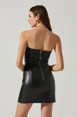 Carmen Strapless Faux Leather Mini Dress -Astr The Label Shop ACDR101787L BLACK 5