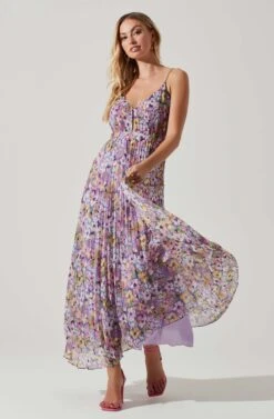 Loralee Pleated Floral Maxi Dress -Astr The Label Shop ACDR101790 PURPLEFLORAL 1