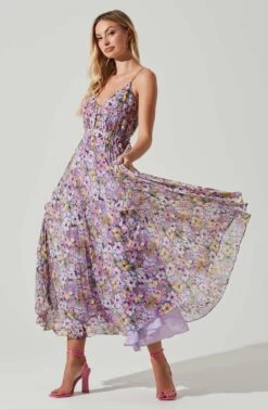 Loralee Pleated Floral Maxi Dress -Astr The Label Shop ACDR101790 PURPLEFLORAL 2