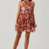 Joetta Abstract Print Halter Mini Dress -Astr The Label Shop ACDR101806 REDBROWNMULTI 1