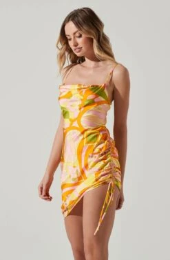 Damita Ruched Mini Dress -Astr The Label Shop ACDR101807 PINKORANGEMULTI 4