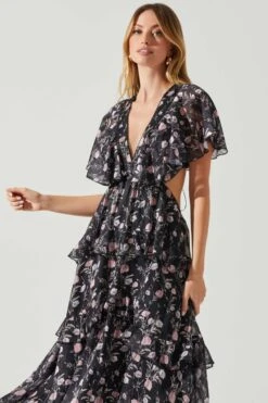 Lucy Flutter Sleeve Floral Cutout Maxi Dress -Astr The Label Shop ACDR101808 BLACKPINKFLORAL 3