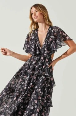 Lucy Flutter Sleeve Floral Cutout Maxi Dress -Astr The Label Shop ACDR101808 BLACKPINKFLORAL 4