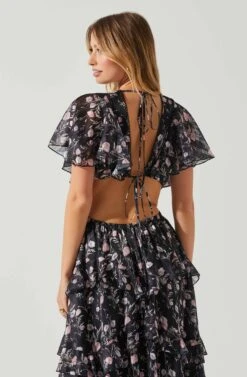 Lucy Flutter Sleeve Floral Cutout Maxi Dress -Astr The Label Shop ACDR101808 BLACKPINKFLORAL 5
