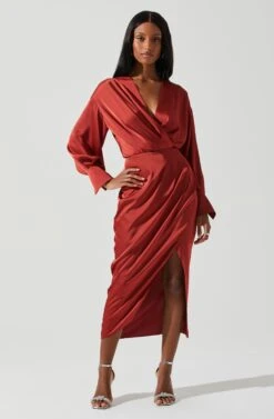 Sadyra Drop Shoulder Wrap Dress -Astr The Label Shop ACDR101865 RUST 2