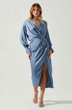 Sadyra Drop Shoulder Wrap Dress -Astr The Label Shop ACDR101865 SLATEBLUE 1